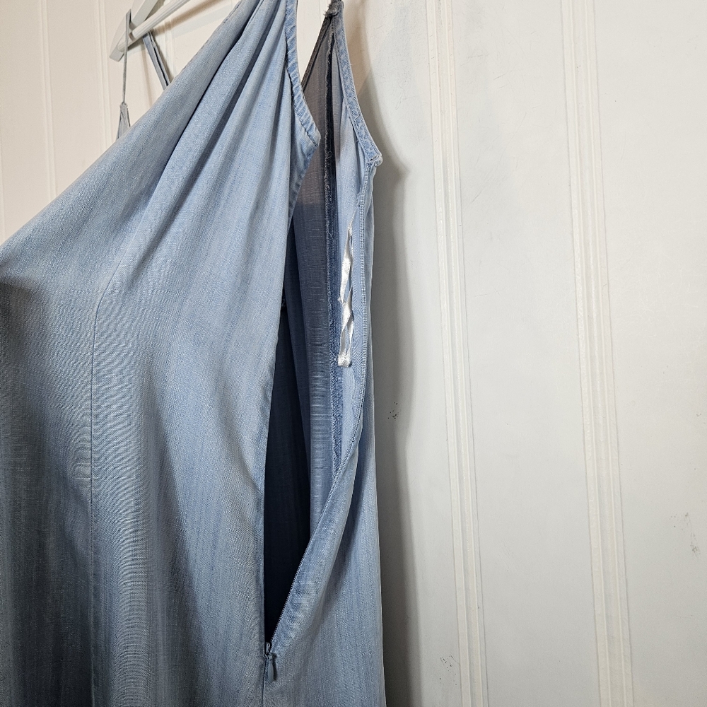 WHBM Blue Chambray Lace-Up Back Maxi Dress Women’s Size 14 Elegant - Picture 6 of 15